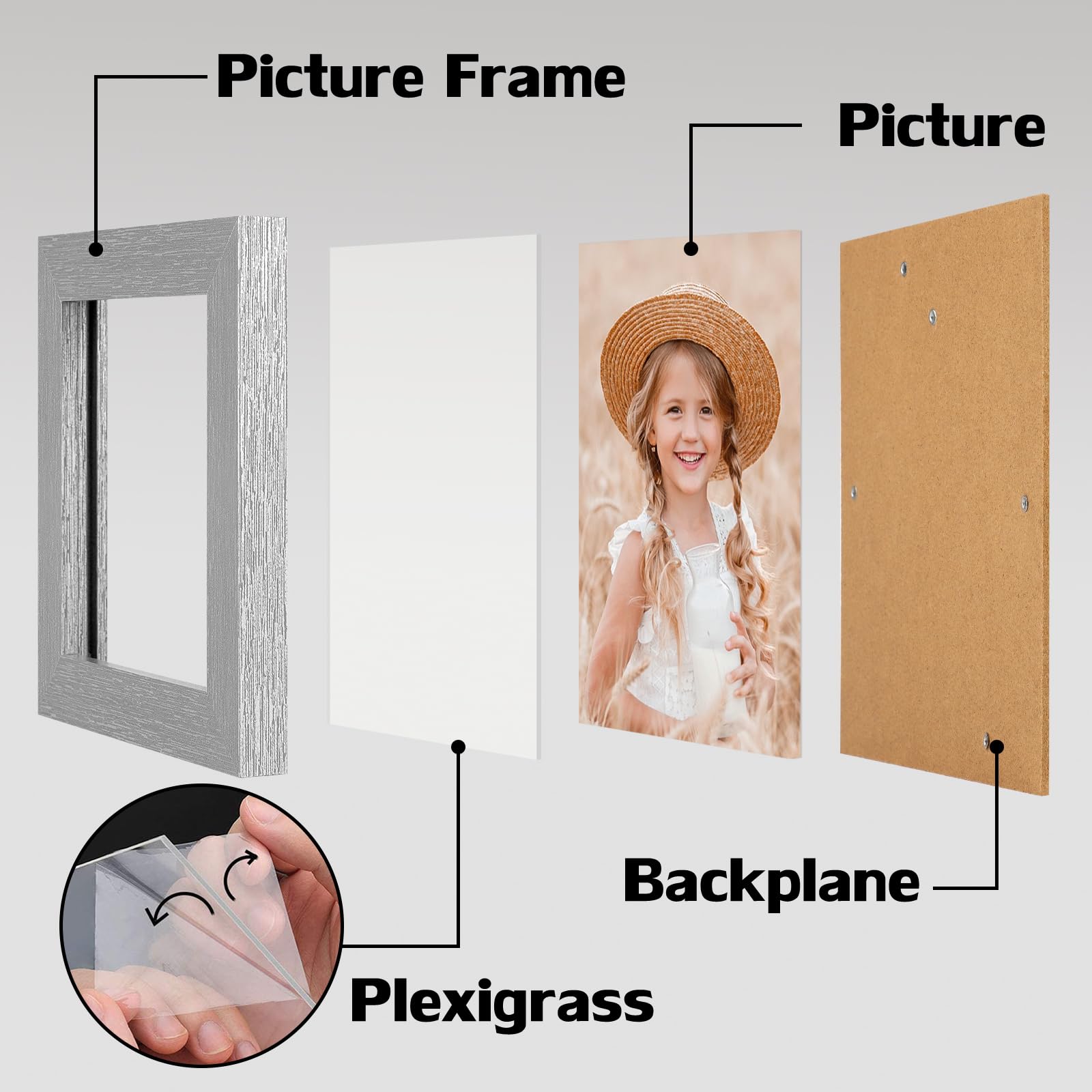 ORIVAN 5x5 Picture Frame Wood Display 5x5 Picture Distressed Silver Square Photo Frame for Wall and Tabletop Decoration